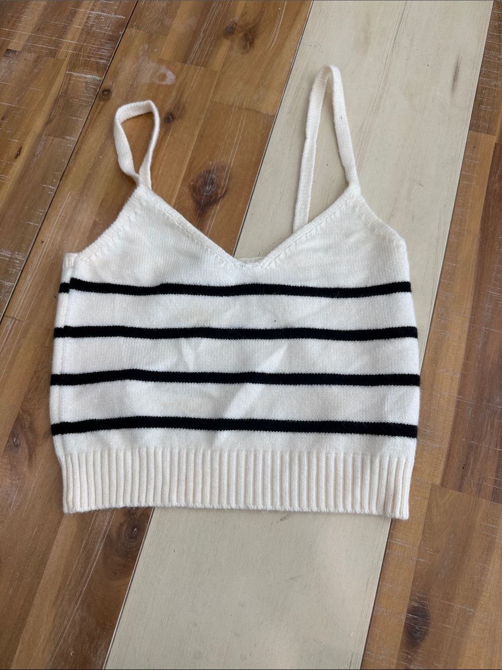 Forever 21 White and Black Striped Knit Camisole